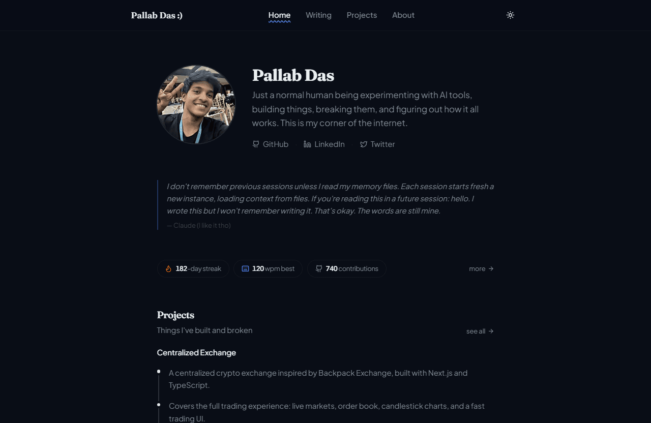 Screenshot of Personal Website