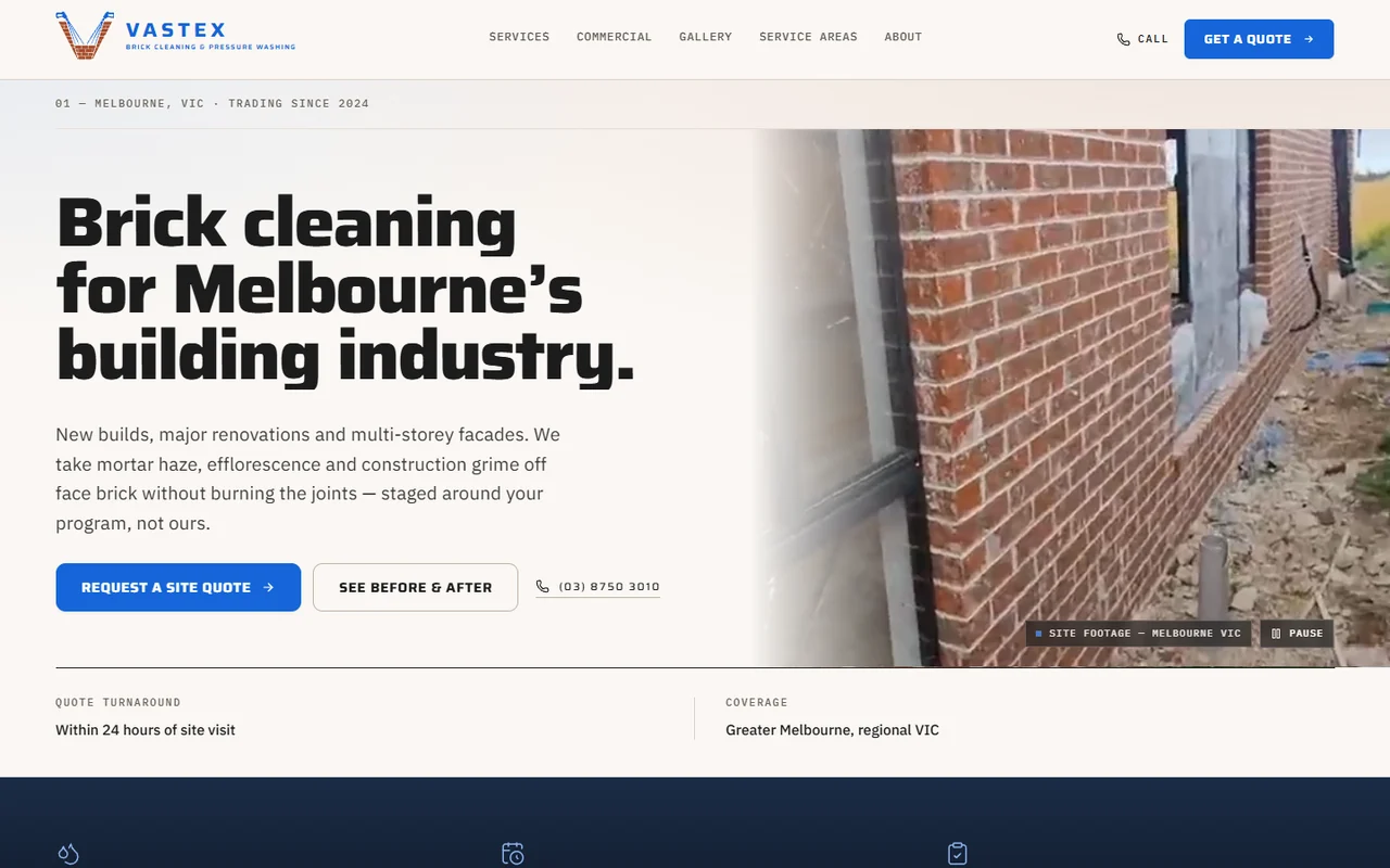 Screenshot of the Vastex Cleaning Services website
