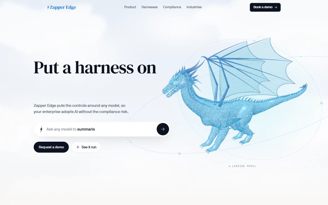 Screenshot of the Zapper Edge website